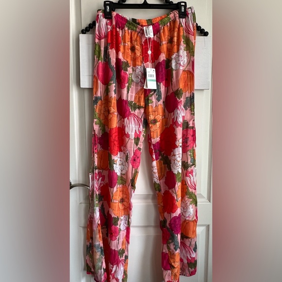 Trina Turk Sunny Bloom Side Slit Floral Beach Swim Cover Up Pants NWT Large 12